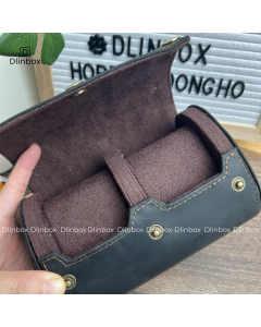 Hộp đồng hồ da ngựa thủ công hai ngăn màu đen