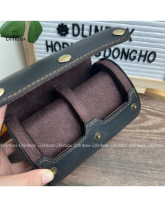 Hộp đồng hồ da ngựa thủ công hai ngăn màu đen