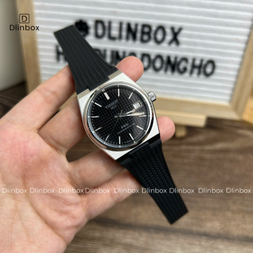 Dây cao su cho đồng hồ Tissot PRX size 35mm màu đen vân có khóa đi kèm 