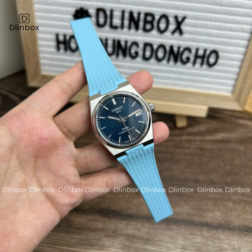Dây cao su cho đồng hồ Tissot PRX size 35mm màu xanh ice vân có khóa đi kèm 