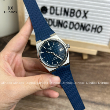 Dây cao su cho đồng hồ Tissot PRX size 35mm màu xanh dương vân có khóa đi kèm 