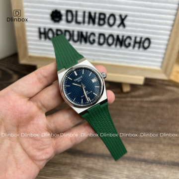 Dây cao su cho đồng hồ Tissot PRX size 35mm màu xanh lá vân có khóa đi kèm 