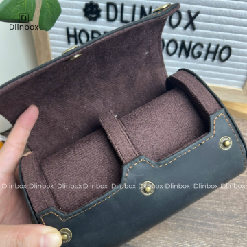 Hộp đồng hồ da ngựa thủ công hai ngăn màu đen