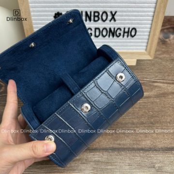 Hộp đồng hồ da Pu vân cá sấu hai ngăn màu xanh dương
