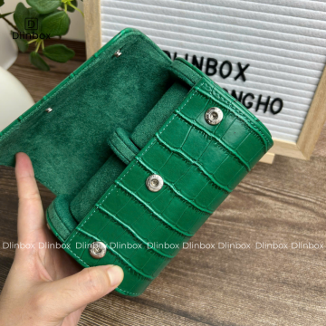 Hộp đồng hồ da Pu vân cá sấu hai ngăn màu xanh