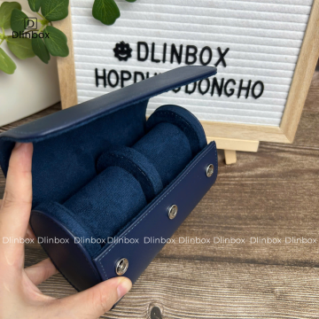 Hộp đồng hồ da Pu hai ngăn màu xanh dương 