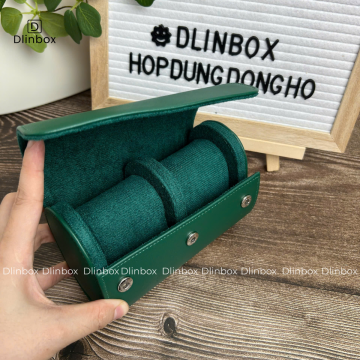 Hộp đồng hồ da Pu hai ngăn màu xanh lá
