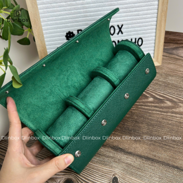 Hộp đựng đồng hồ da Pu vân chéo ba ngăn màu xanh lá 