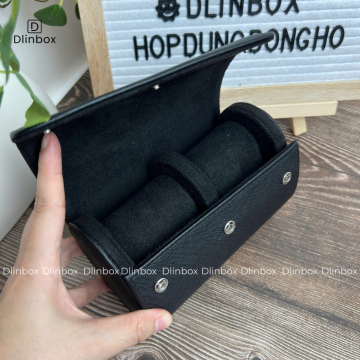 Hộp đựng đồng hồ da Pu vân chéo hai ngăn màu đen