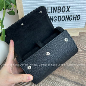 Hộp đựng đồng hồ da Pu vân chéo hai ngăn màu đen