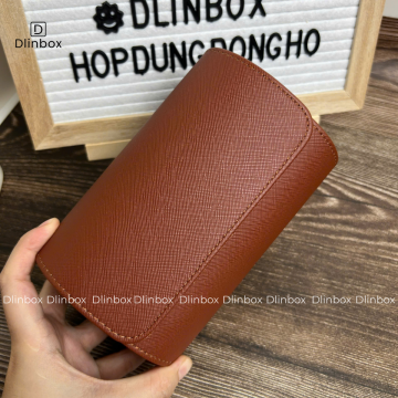 Hộp đựng đồng hồ da Pu vân chéo hai ngăn màu nâu  