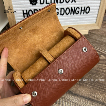 Hộp đựng đồng hồ da Pu vân chéo hai ngăn màu nâu  