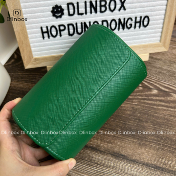 Hộp đựng đồng hồ da Pu vân chéo hai ngăn màu xanh lá 