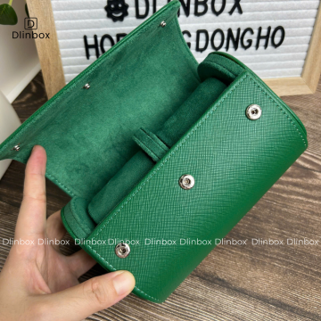 Hộp đựng đồng hồ da Pu vân chéo hai ngăn màu xanh lá 